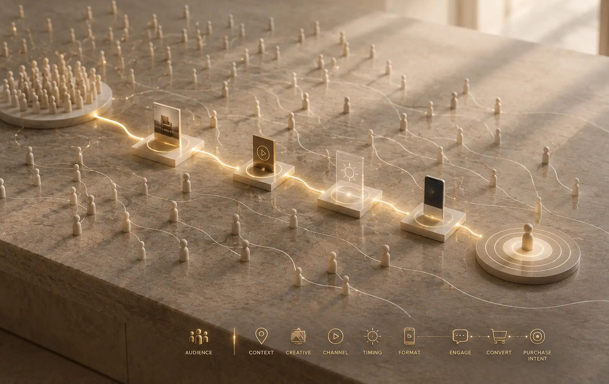 Google Demand Gen interface illustrating AI-powered advertising, audience targeting, and campaign optimization